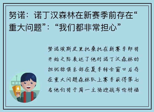 努诺：诺丁汉森林在新赛季前存在“重大问题”：“我们都非常担心”