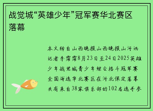 战觉城“英雄少年”冠军赛华北赛区落幕